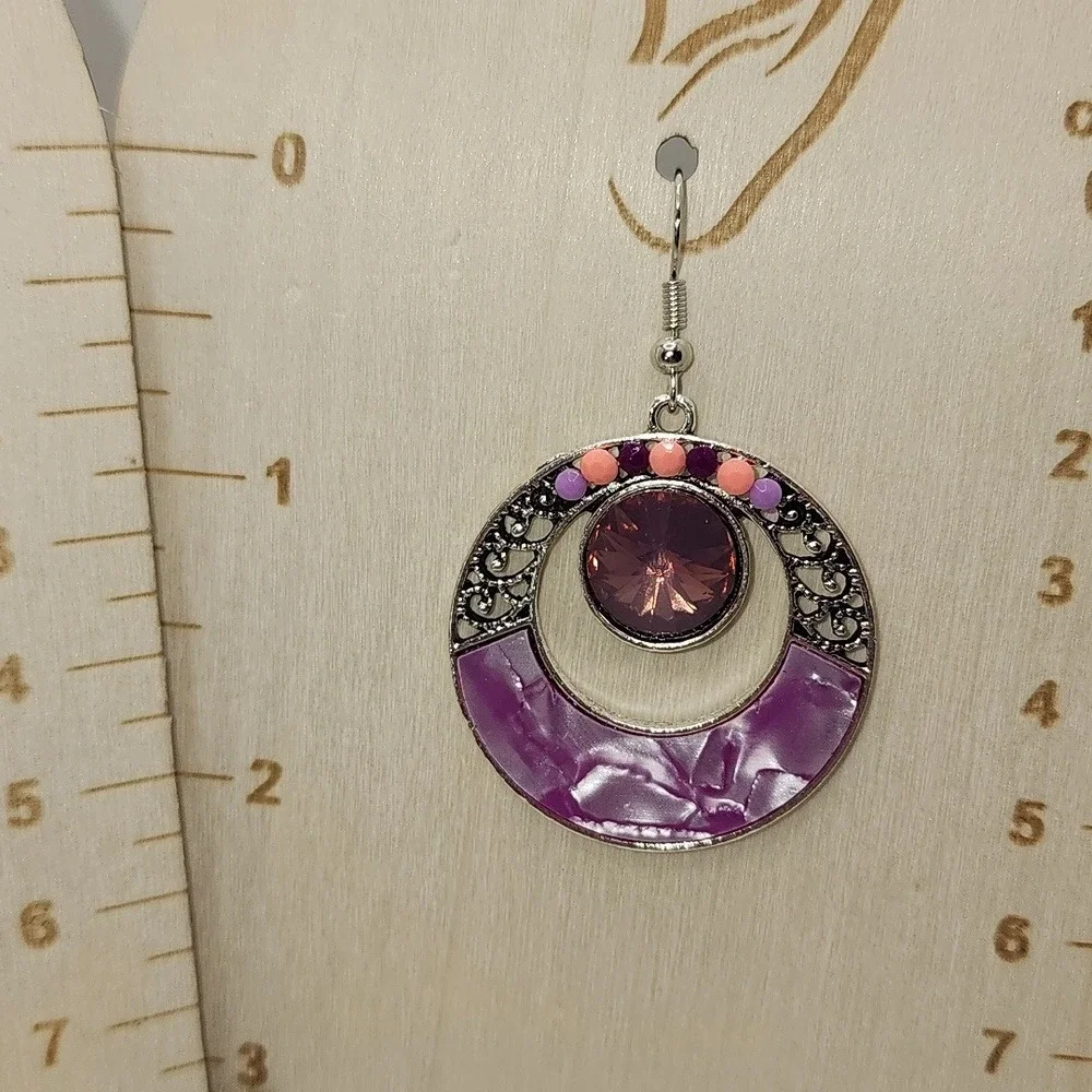 Elegant Purple and Silver Earrings‎